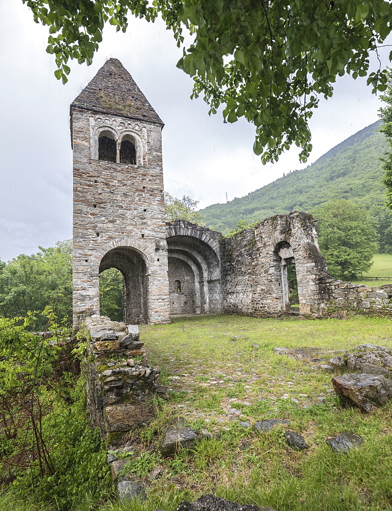 The medieval Abbey of San Pietro in Vallate, Piagno, Sondrio province, Lower Valtellina, Lombardy, Italy, Europe