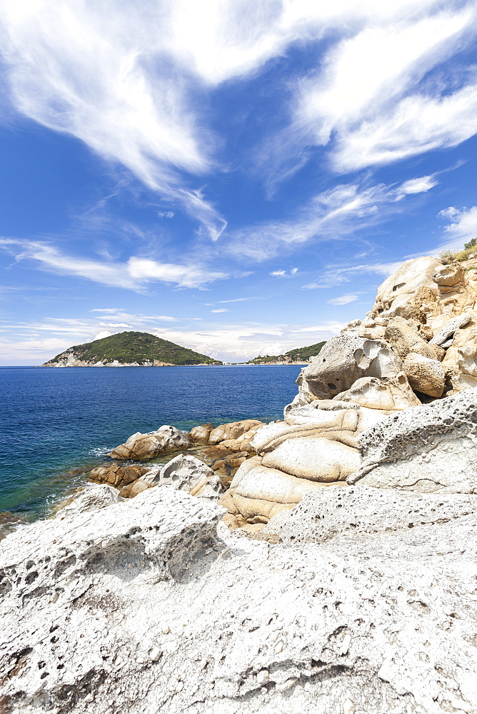 White cliffs, Gulf of Procchio, Marciana, Elba Island, Livorno Province, Tuscany, Italy, Europe