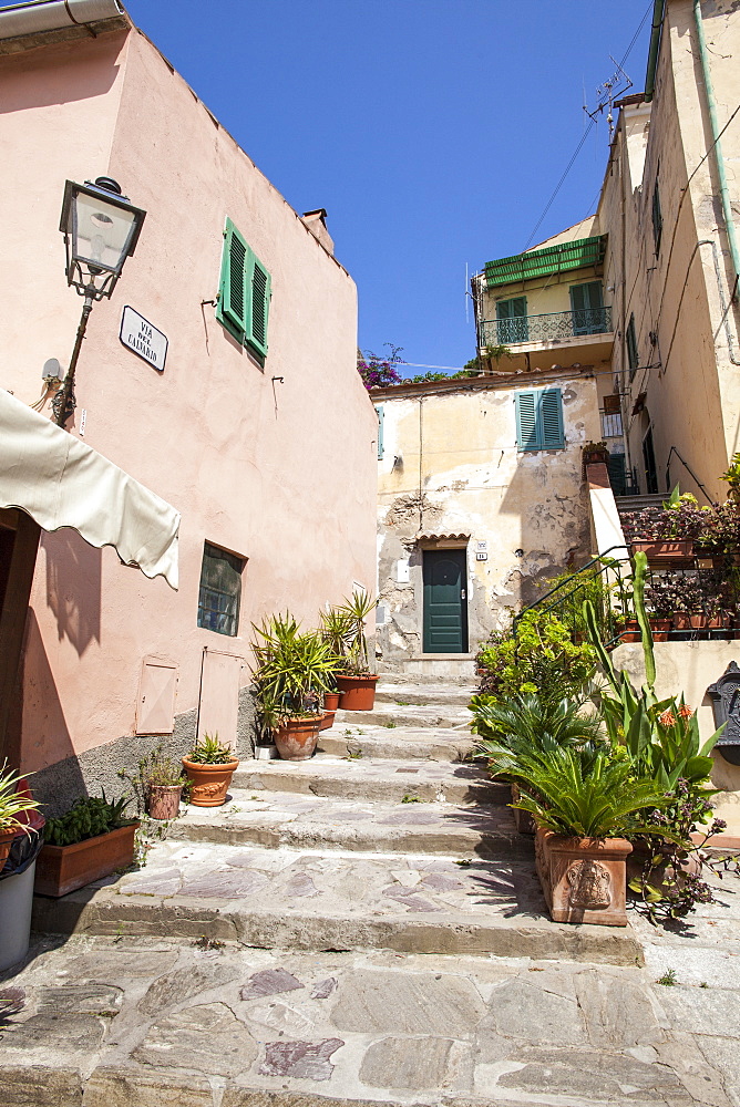 Ancient alley, Porto Azzurro, Elba Island, Livorno Province, Tuscany, Italy, Europe