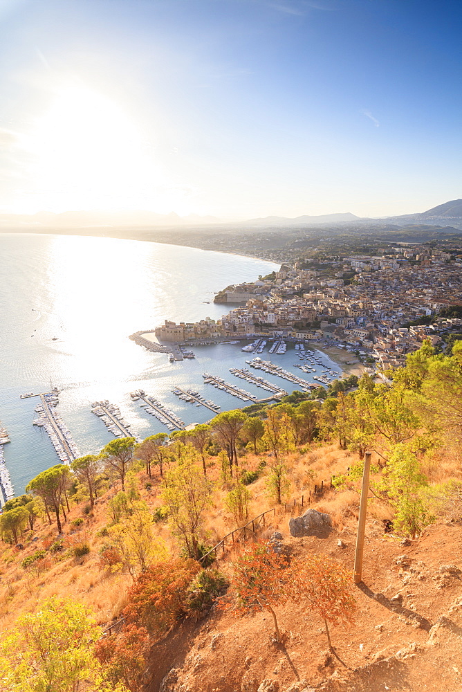 Elevated view of Castellammare del Golfo, province of Trapani, Sicily, Italy, Mediterranean, Europe