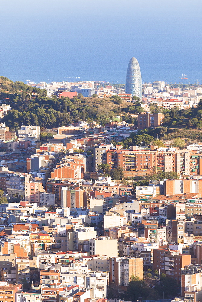 View of the city and Torre Agbar, Barcelona, Catalonia, Spain, Europe