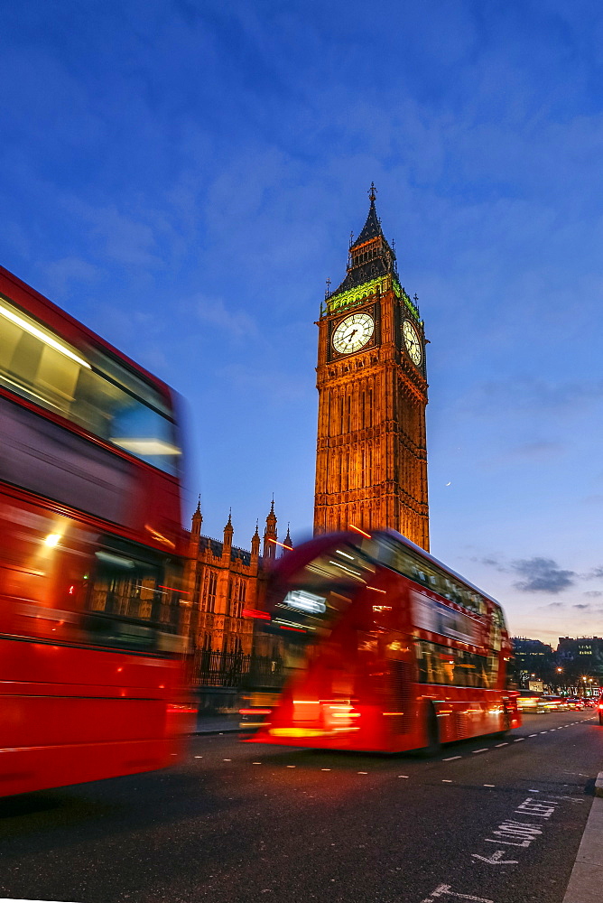 Typical double decker bus and Big Ben, Westminster, London, England, United Kingdom, Europe