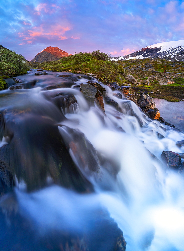 Waterfall flowing down from Blafjellelva plateau in Dalsnibba mountain area, Stranda municipality, More og Romsdal, Norway, Scandinavia, Europe