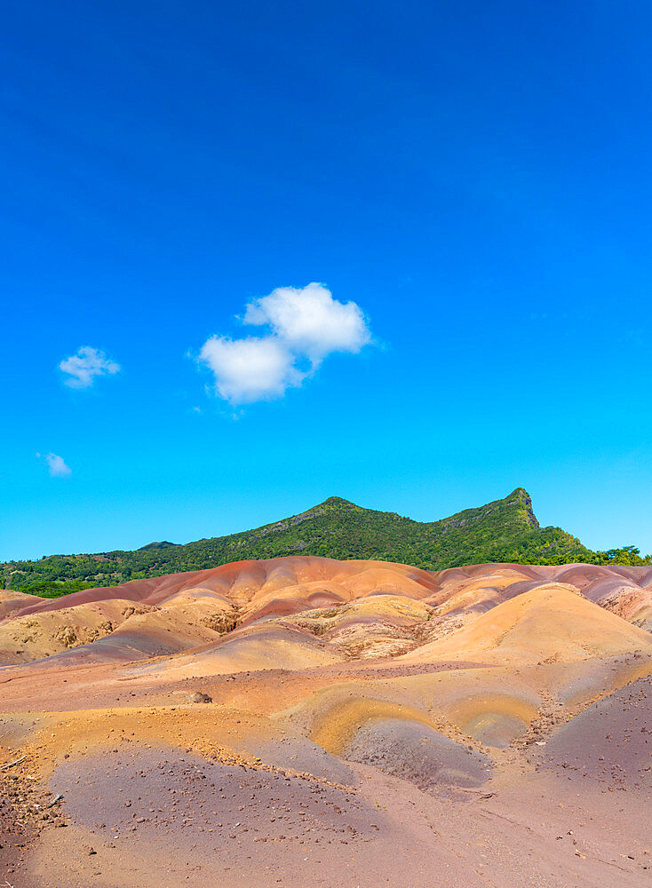 Panoramic of The Seven Colored Earth Geopark, Chamarel, Black River district, Mauritius, Indian Ocean, Africa