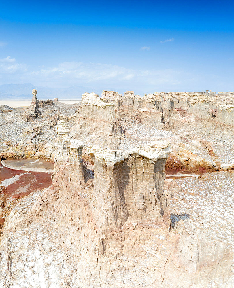 Aerial panoramic of Salt Mountains of Dallol, Danakil Depression, Afar Region, Ethiopia, Africa