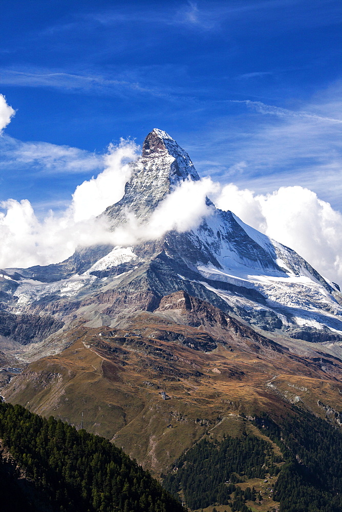 Matterhorn surrounded by clouds, Zermatt, Canton of Valais, Pennine Alps, Swiss Alps, Switzerland, Europe