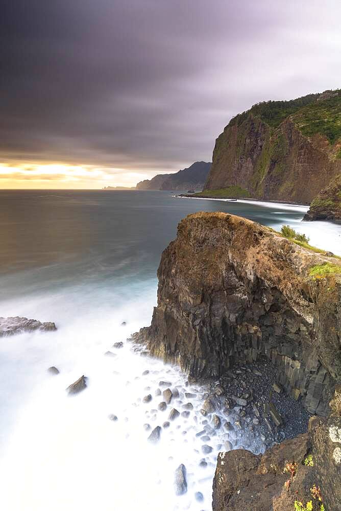 Storm clouds over the Atlantic Ocean and cliffs at dawn, Madeira island, Portugal, Atlantic, Europe