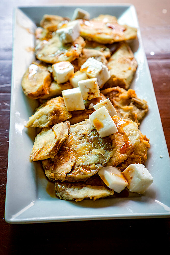 Baked eggplant with cheese and palm honey (Berenjenas con Queso Y Miel De Palma), Fuerteventura, Canary Islands, Spain, Europe