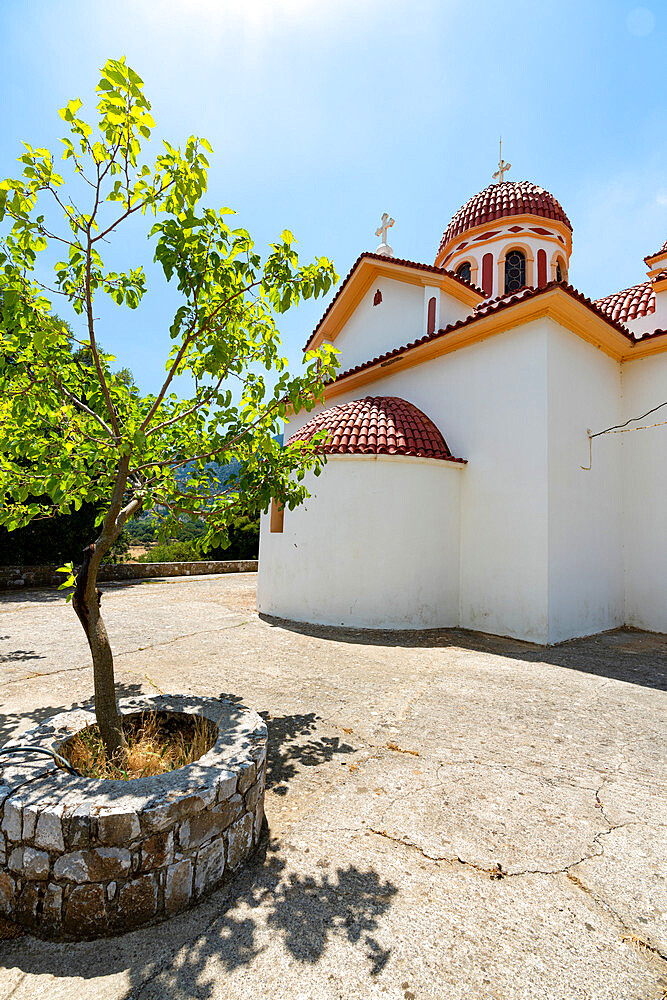 Whitewashed building of the historical Orthodox Emmanuel Church St. John, Askifou, Crete island, Greek Islands, Greece, Europe