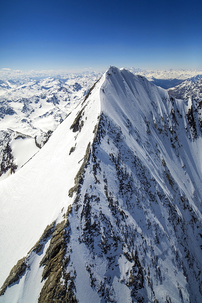 Aerial view of Forni Glacier and Gran Zebru, Valtellina, Lombardy, Italy, Europe