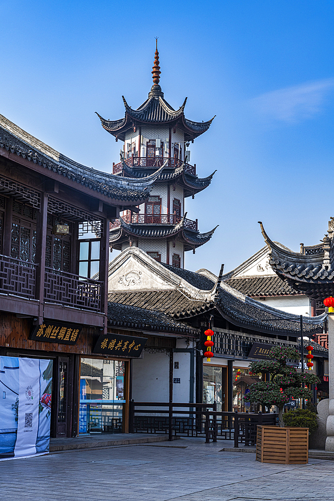 Pagoda in Zhouzhuang water town, Jiangsu, China, Asia