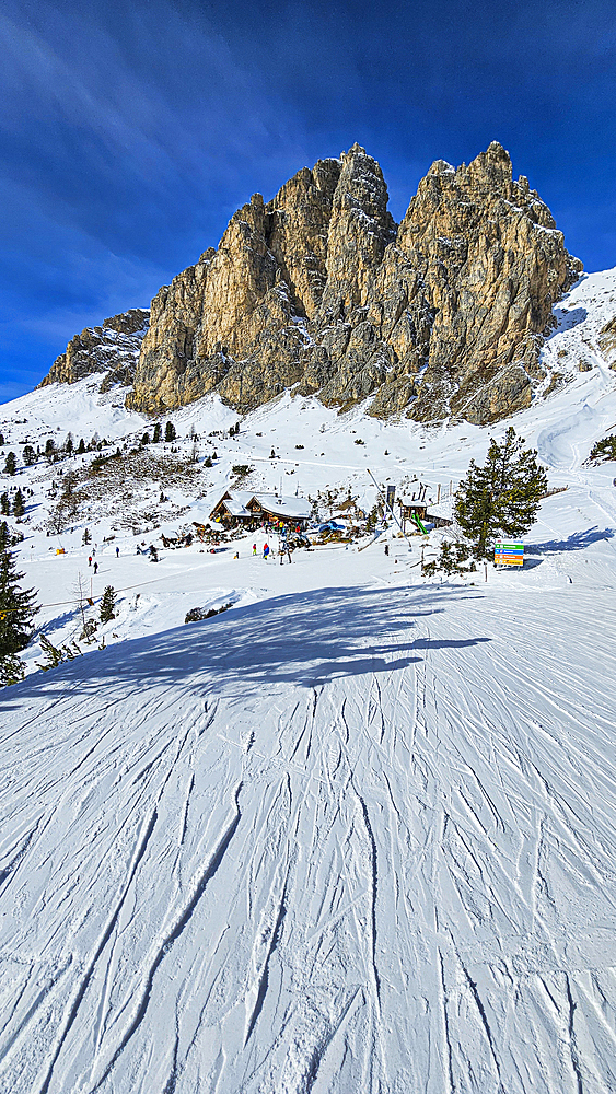 Ski slopes at the Sella Ronda, Dolomites, Italy, Europe