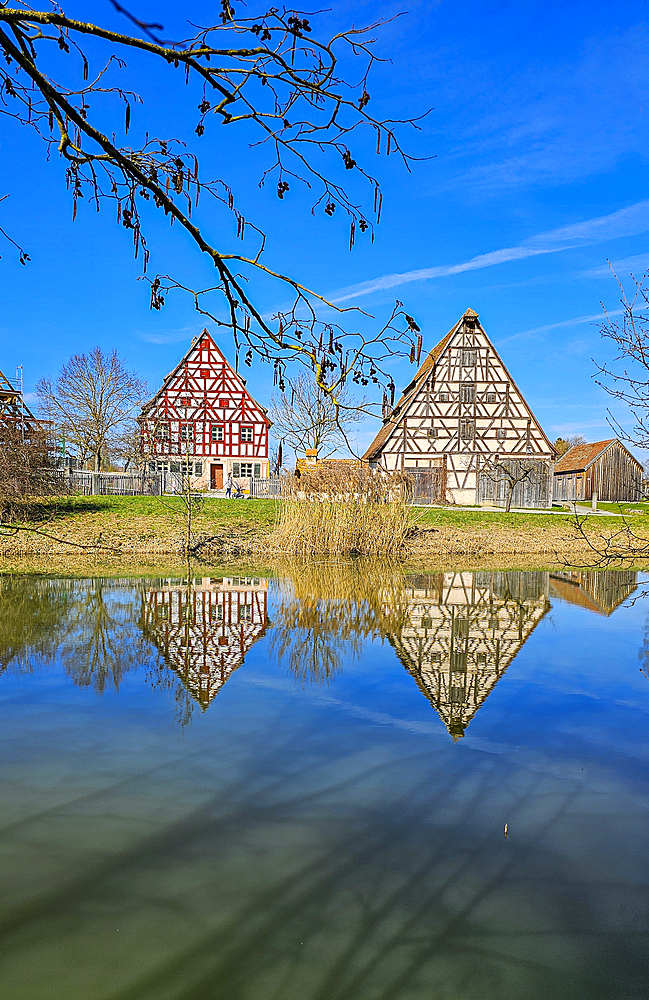 Historic farmhouses in the Franconian Open Air Museum, Bad Windsheim, Bavaria, Germany, Europe