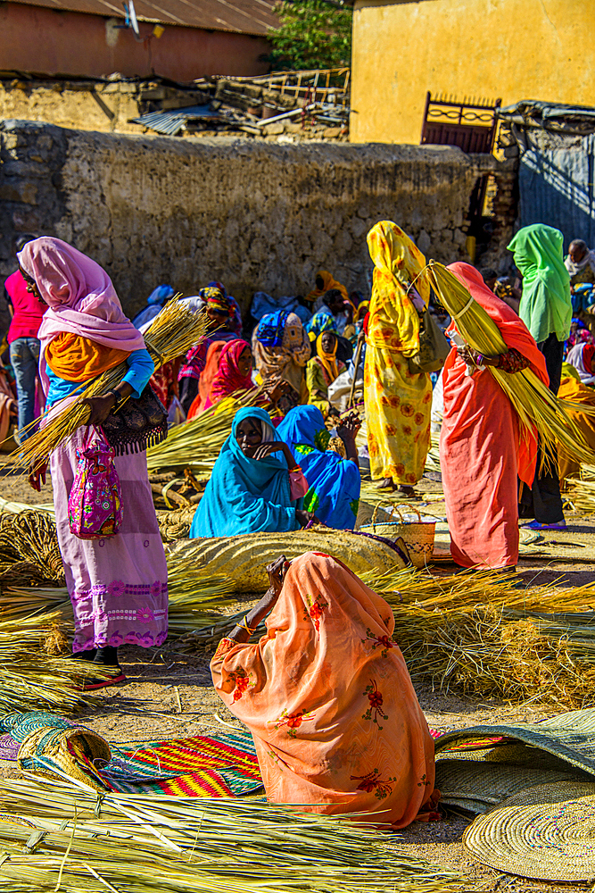 Women selling their goods on the colourful Monday market of Keren, Eritrea, Africa