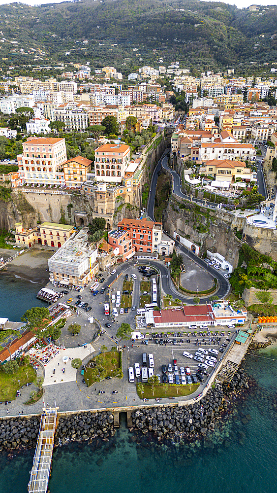 Aerial of Sorrento, Bay of Naples, Campania, Italy, Europe