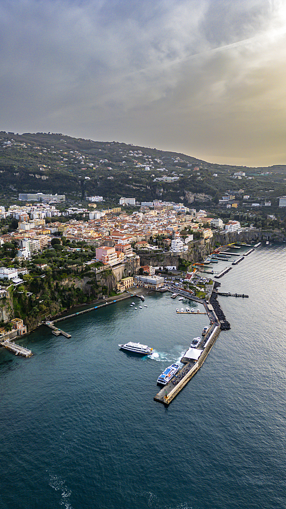 Aerial of Sorrento, Bay of Naples, Campania, Italy, Europe