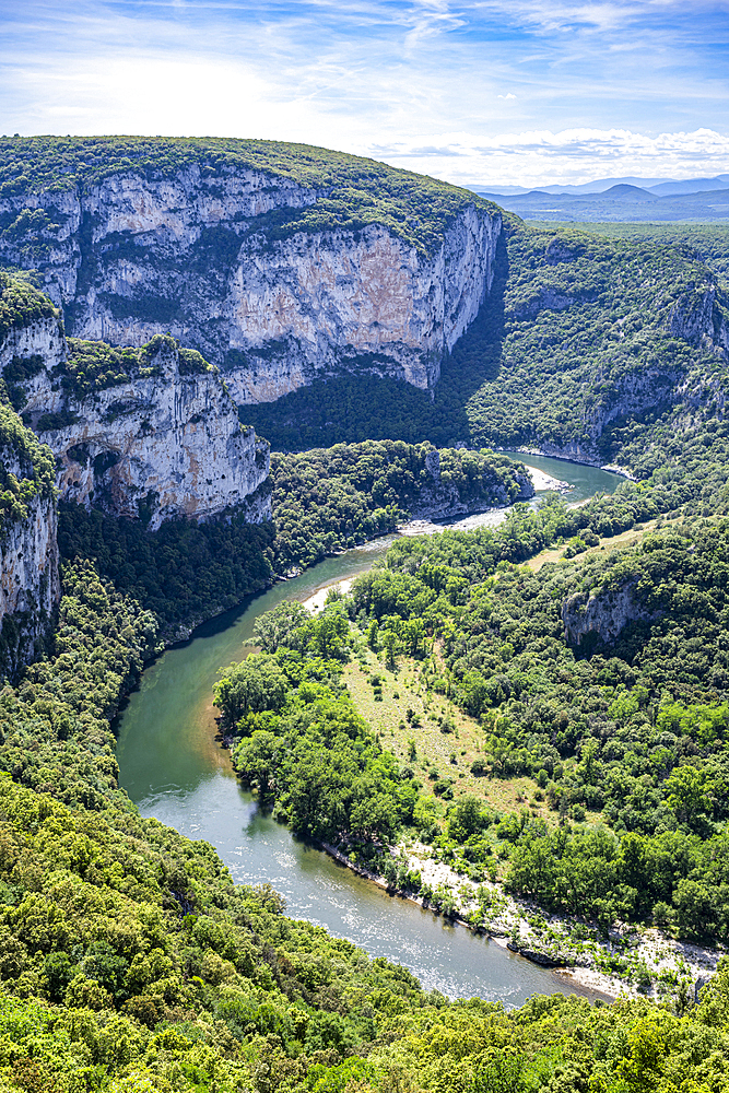 Aerial of the Ardeche Gorge (Gorges de l'Ardeche), Ardeche, Auvergne-Rhone-Alpes, France, Europe