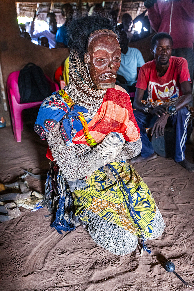 Traditional masked man, Tshikapa, Kasai, Democratic Republic of Congo, Africa