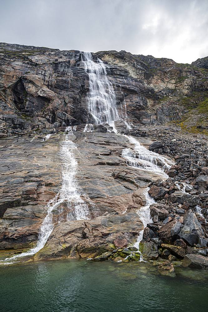 Waterfall near the Eqi glacier, Ilulissat, Western Greenland, Denmark, Polar Regions