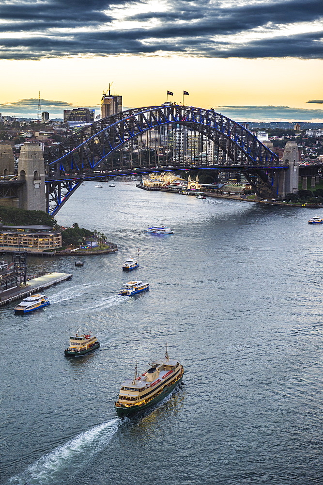 View over Sydney harbour after sunset, Sydney, New South Wales, Australia, Pacific