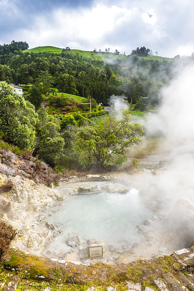 Fumaroles in the town of Furnas, Island of Sao Miguel, Azores, Portugal, Atlantic, Europe