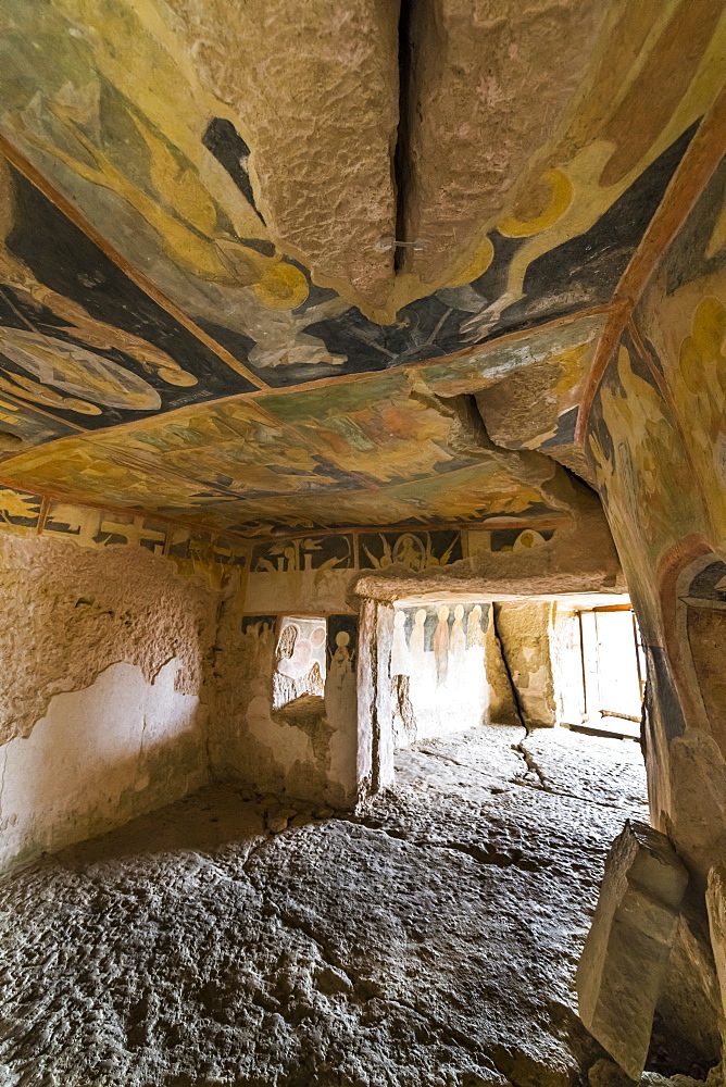 Panels depicting scenes from the Gospels, Ivanovo Rock Church The Holy Mother, UNESCO World Heritage Site, Roussenski Lom River Valley, Bulgaria, Europe