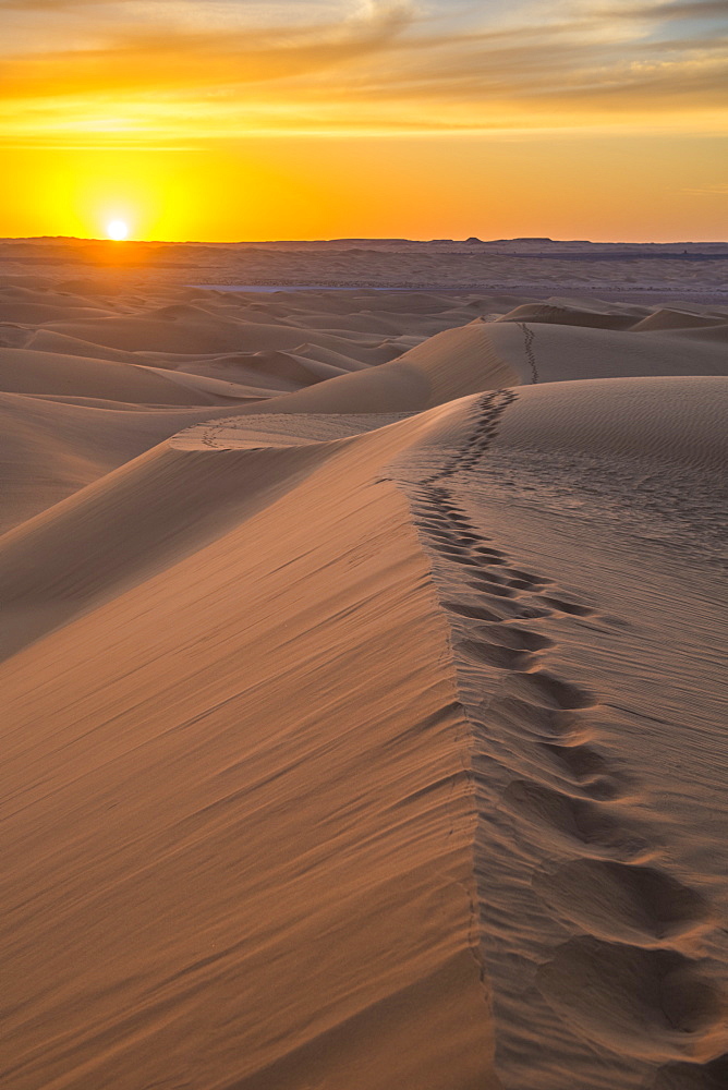 Sunset in the giant sand dunes of the Sahara Desert, Timimoun, western Algeria, North Africa, Africa