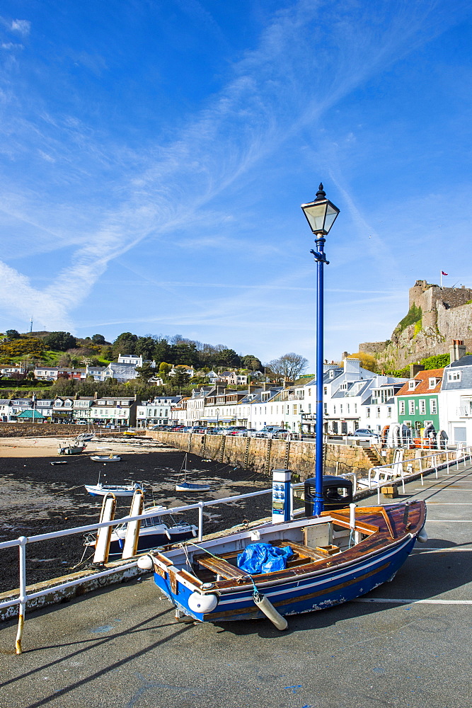 The town of Mont Orgueil and its castle, Jersey, Channel Islands, United Kingdom, Europe 