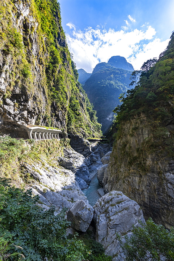 Road carved in the rocks, Taroko Gorge, Taroko National Park, Hualien county, Taiwan, Asia