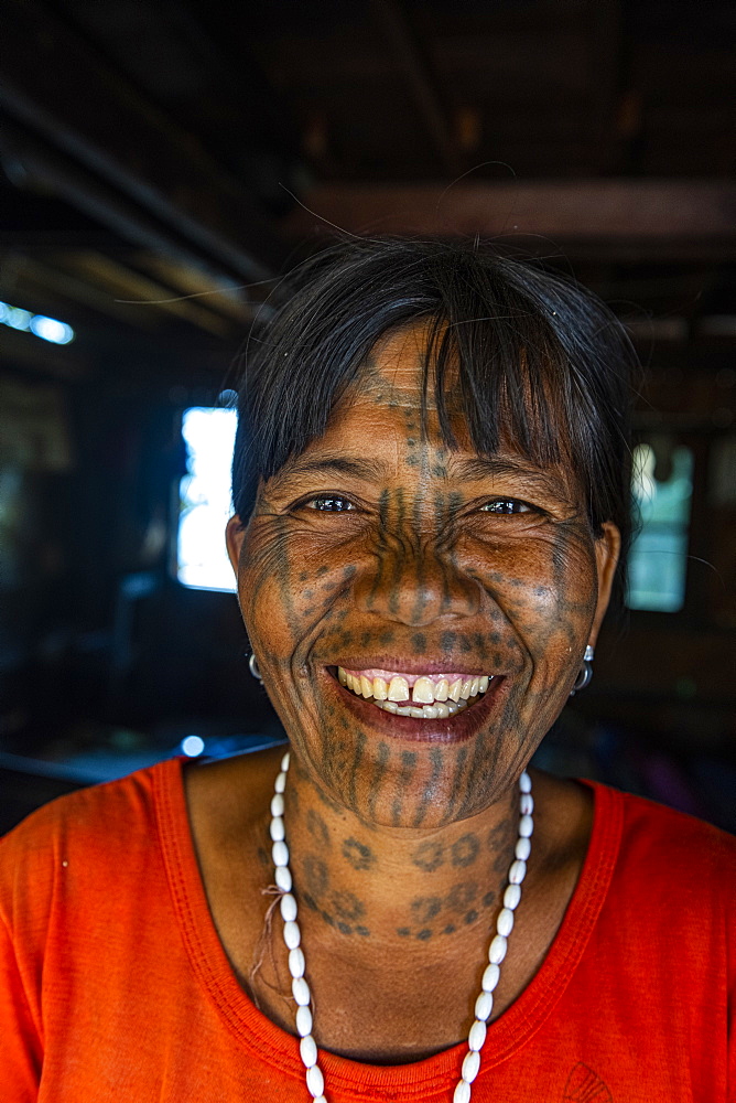 Chin woman with spiderweb tattoo, Mindat, Chin state, Myanmar (Burma), Asia