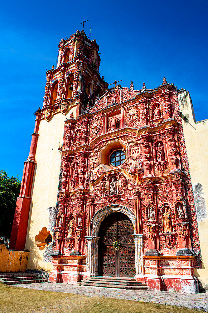 Beautiful facade of the Landa Mission, UNESCO World Heritage Site, Franciscan Missions in the Sierra Gorda of Queretaro, Landa de Matamoros, Queretaro, Mexico, North America