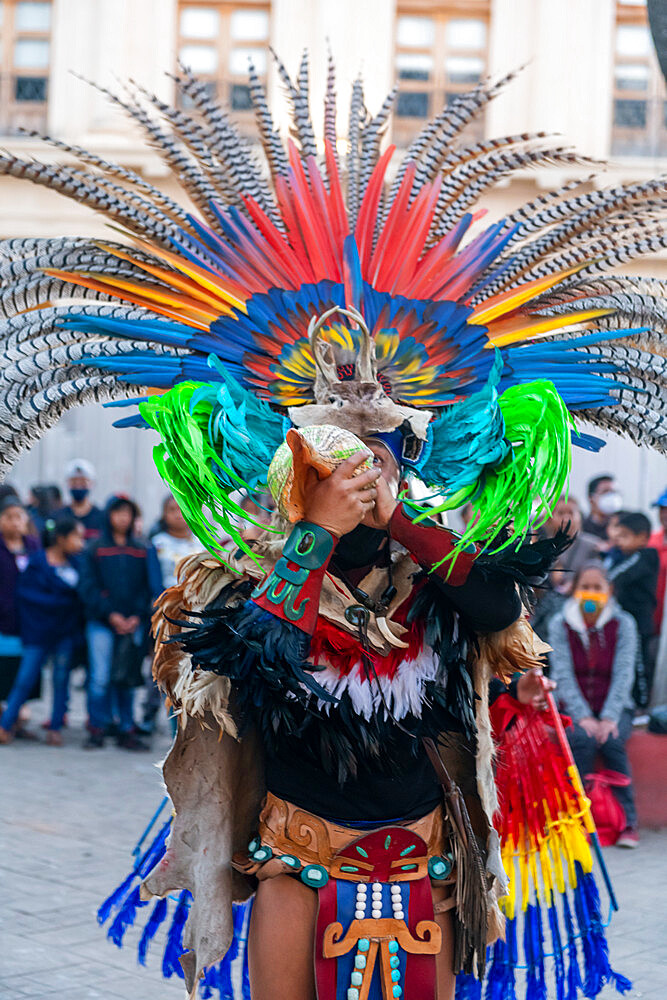 Tzotzil dancers performing for tourists, San Cristobal de la Casas, Chiapas, Mexico, North America