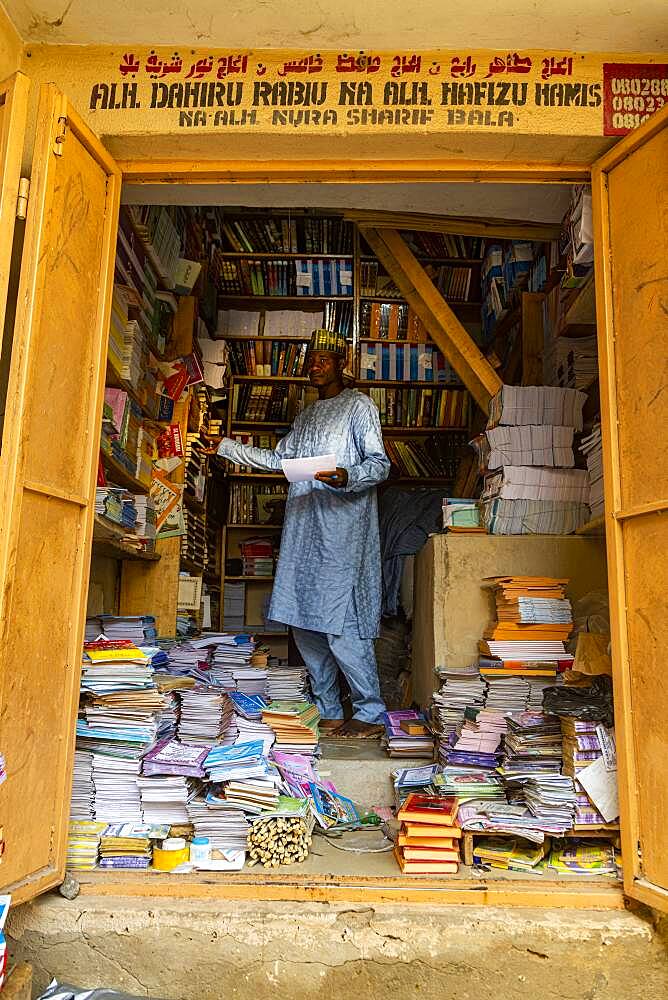 Bookshop in the bazaar, Kano, Kano state, Nigeria, West Africa, Africa