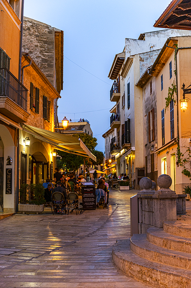 Historic old town of Alcudia at night, Mallorca, Balearic Islands, Spain, Mediterranean, Europe