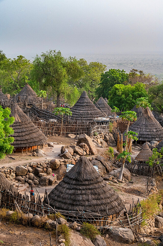 Tradtional huts of the Otuho (Lotuko) tribe in a village in the Imatong mountains, Eastern Equatoria, South Sudan, Africa