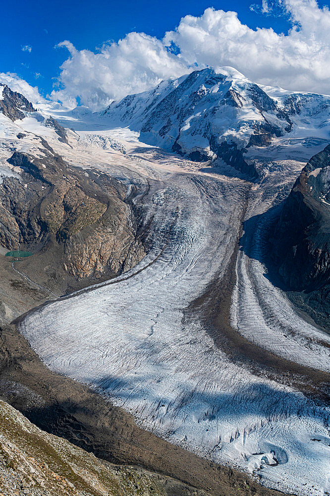 Mountains and Glacier on the Pennine Alps, Gornergrat, Zermatt, Valais, Switzerland, Europe