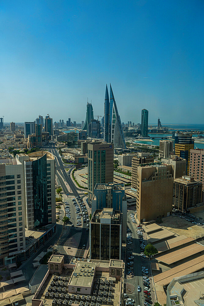 View over the high rise buildings and the United Tower, Manama, Kingdom of Bahrain, Middle East