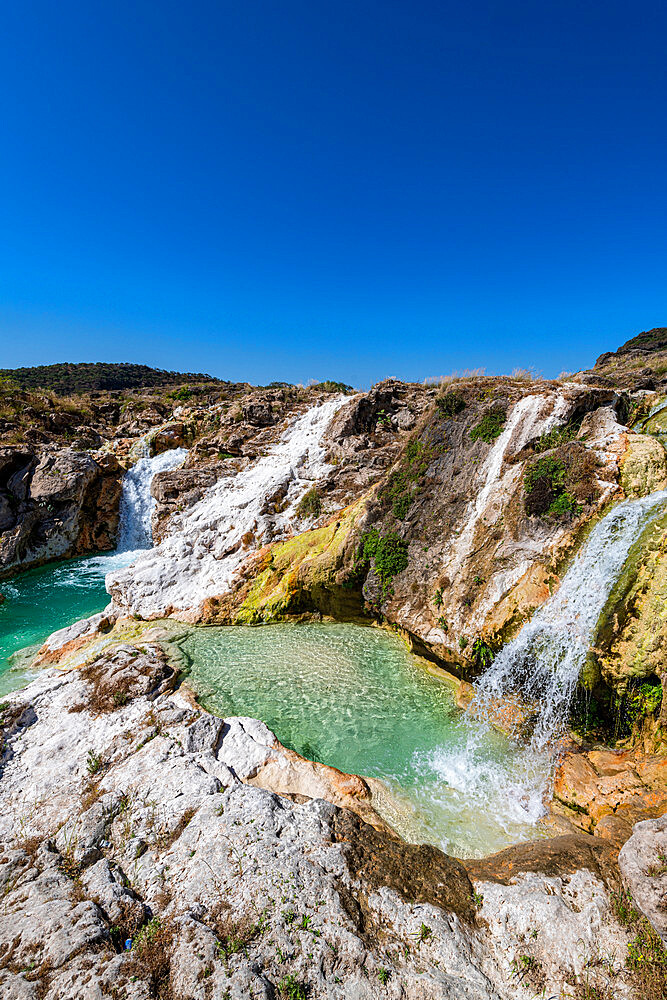 Turquoise waterfall, Wadi Darbat, Salalah, Oman, Middle East