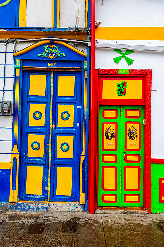 Colourful houses in Filandia, UNESCO World Heritage Site, Coffee Cultural Landscape, Colombia, South America