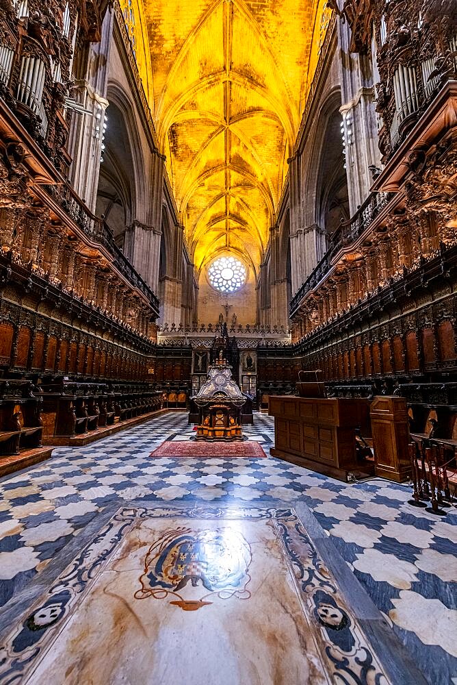 Interior of the Unesco site the cathedral of Seville, Andalucia, Spain