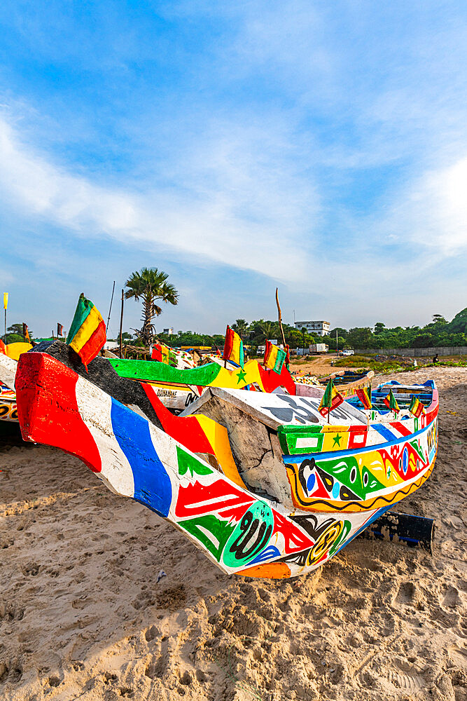 Colourful fishing boats, Cap Skirring, Casamance, Senegal, Africa