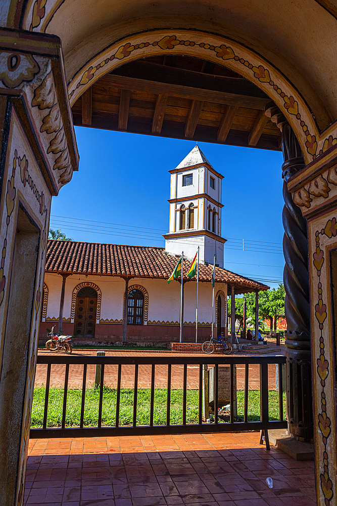 Front portal of the Mission of Concepcion, Jesuit Missions of Chiquitos, UNESCO World Heritage Site, Santa Cruz department, Bolivia, South America