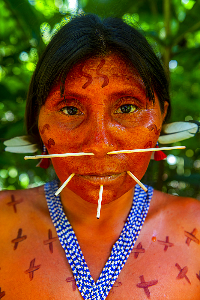 Woman with body painting, Yanomami tribe, southern Venezuela, South America