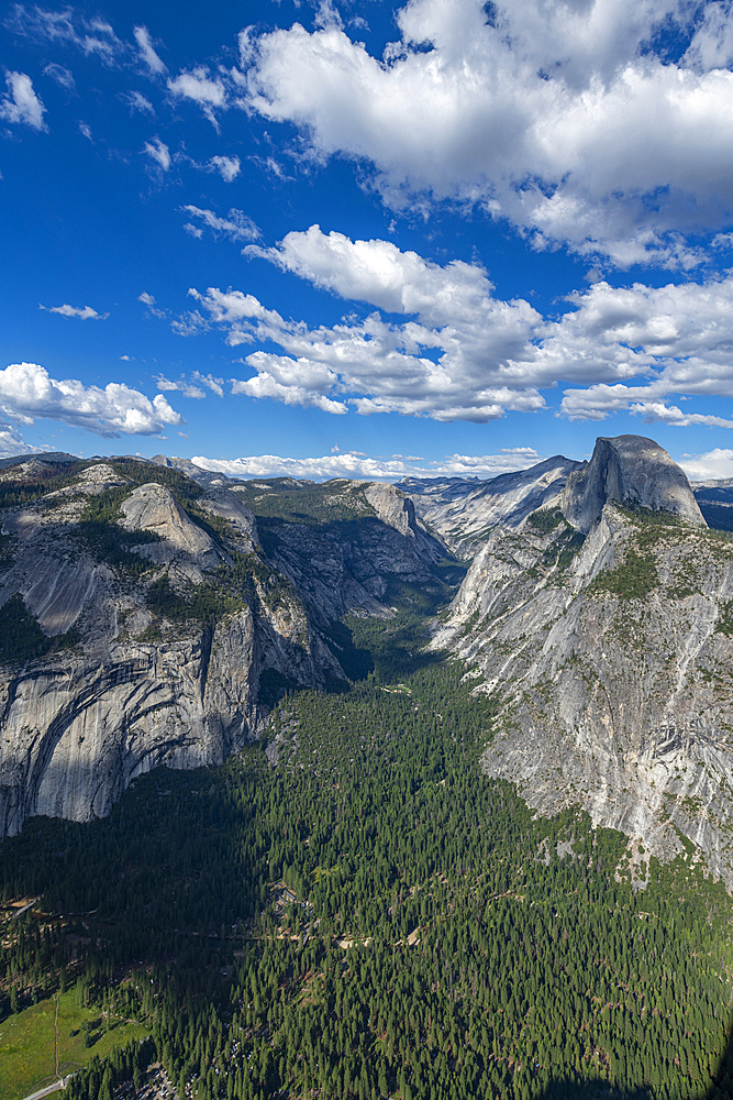 View over Yosemite National Park with Half Dome, UNESCO World Heritage Site, California, United States of America, North America