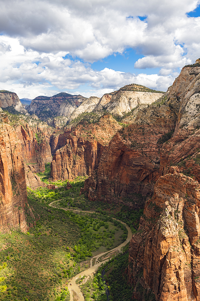 View down Zion Canyon from Angels Landing, Zion National Park, Utah, United States of America, North America