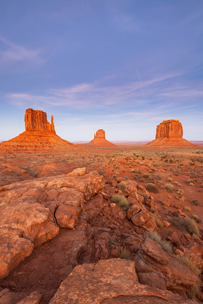 Sandstone buttes in Monument Valley Navajo Tribal Park on the Arizona-Utah border, United States of America, North America