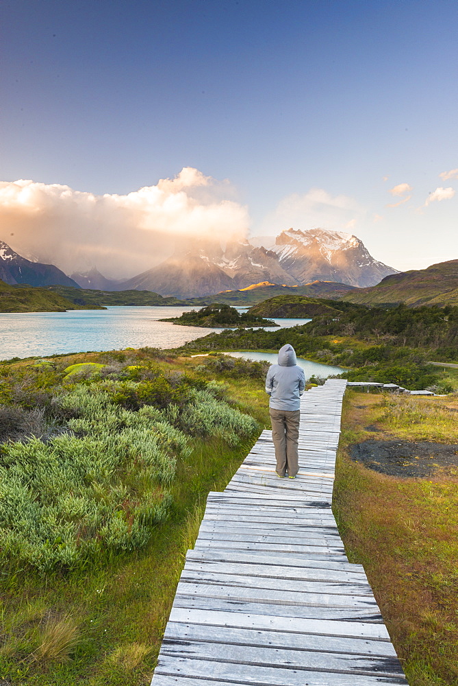 Boardwalks at Lake Pehoe, Torres Del Paine National Park, Patagonia, Chile, South America