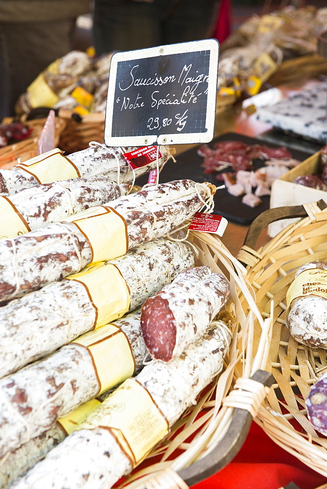 Sausage meat in Aix en Provence, Bouches du Rhone, Provence, Provence-Alpes-Cote d'Azur, France, Europe