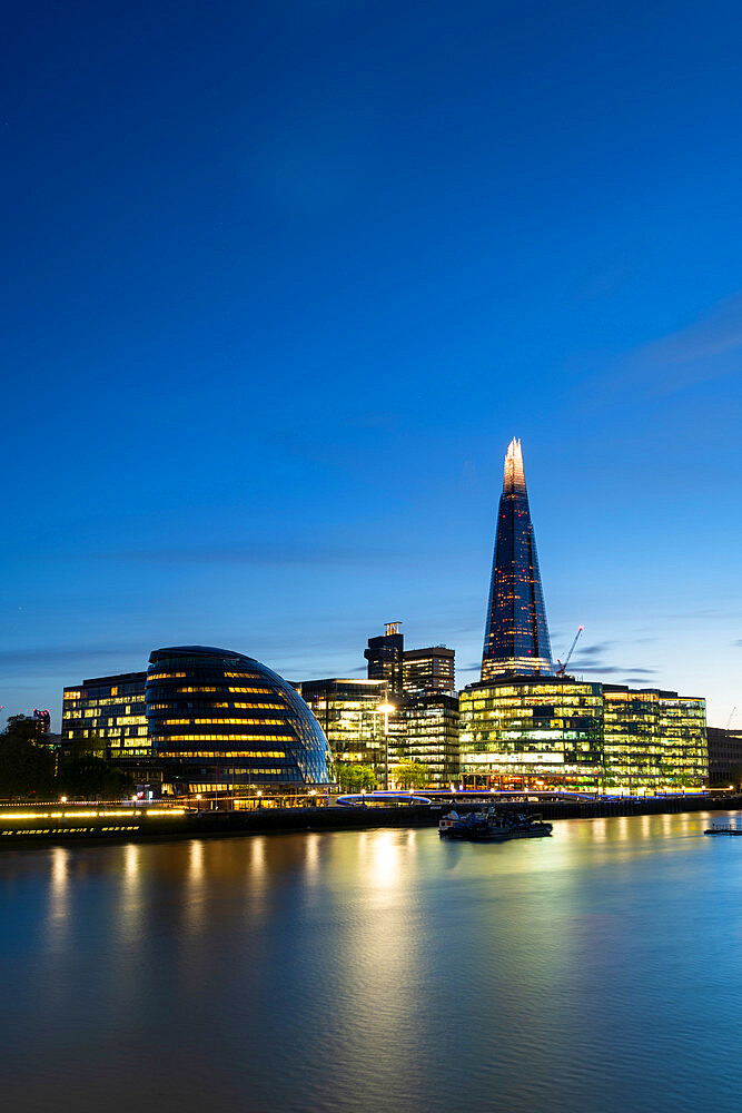 South Bank and The Shard reflecting in the River Thames, London, England, United Kingdom, Europe