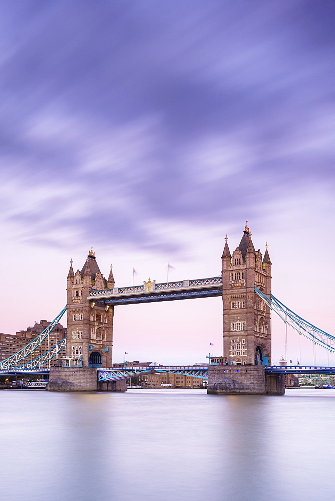 Tower Bridge from the south bank of the River Thames, London, England, United Kingdom, Europe